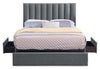 Amos Upholstered Storage Bed Base in Charcoal Fabric with 3 Built-in Drawers  - Full Size | Base de lit de rangement Amos rembourrée en tissu anthracite avec 3 tiroirs intégrés - format lit double