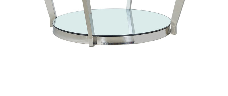 Yonge 36\" Modern Round Glass Top Coffee Table with Shelf - Chrome Finish with Stainless Steel