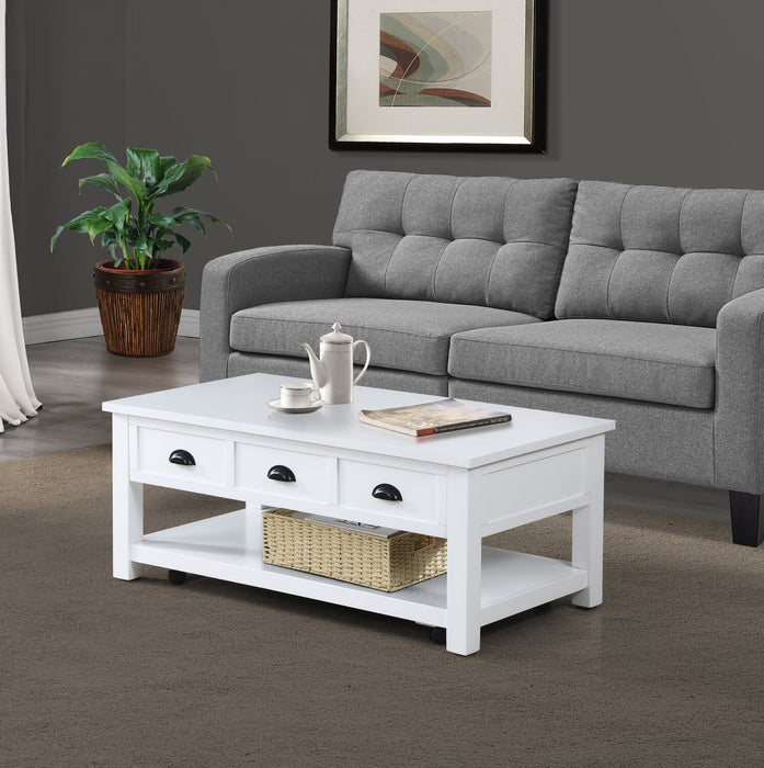 Centennial 48\" Modern Lift Top Coffee Table with Storage, Shelf & Casters - White