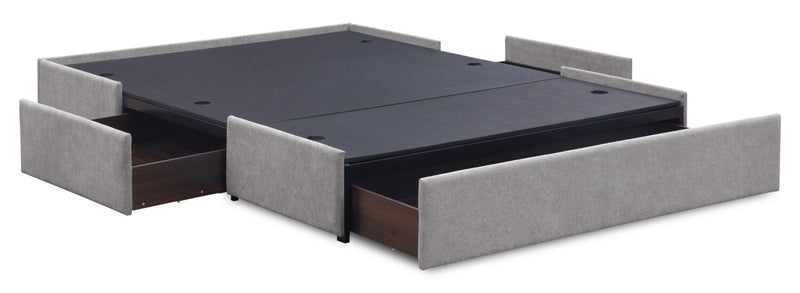Amos Upholstered Storage Bed in Grey Fabric with Tufted Headboard & 3 Built-in Drawers - King Size