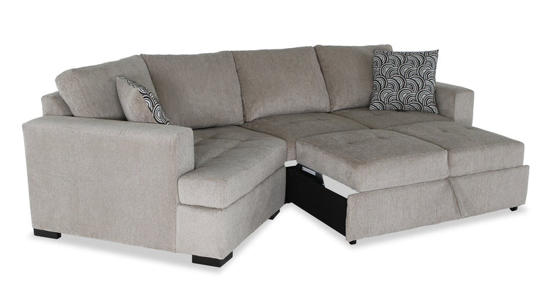 Made in Canada Legend 2-Piece Left-Facing Chenille Fabric Cuddler Sleeper Sectional - Platinum Beige