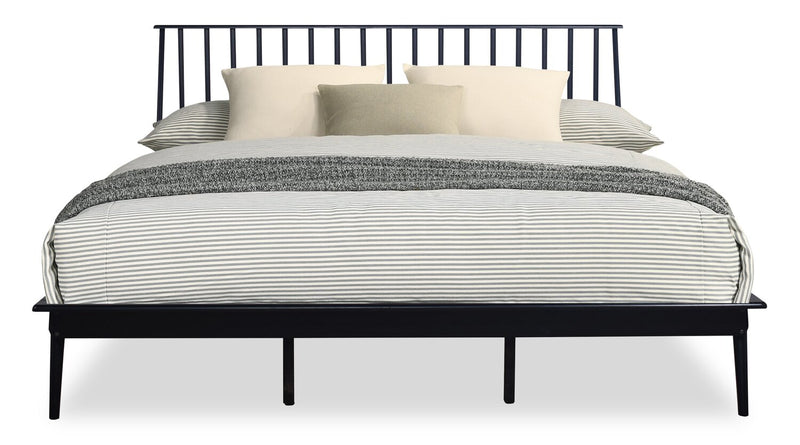 Milan 5pc Bedroom Set with Bed, Dresser & Mirror, Mid-Century Modern, Black - King Size