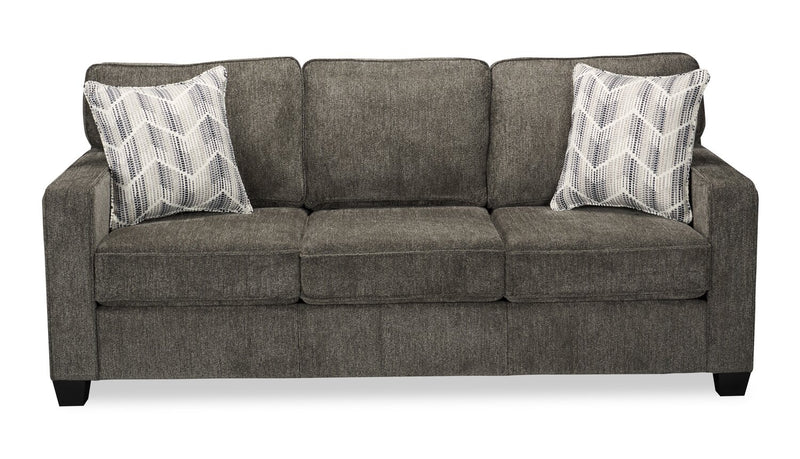 Made in Canada Lennox 79\" Chenille Fabric Sofa with Reversible Cushions and Accent Pillows - Grey