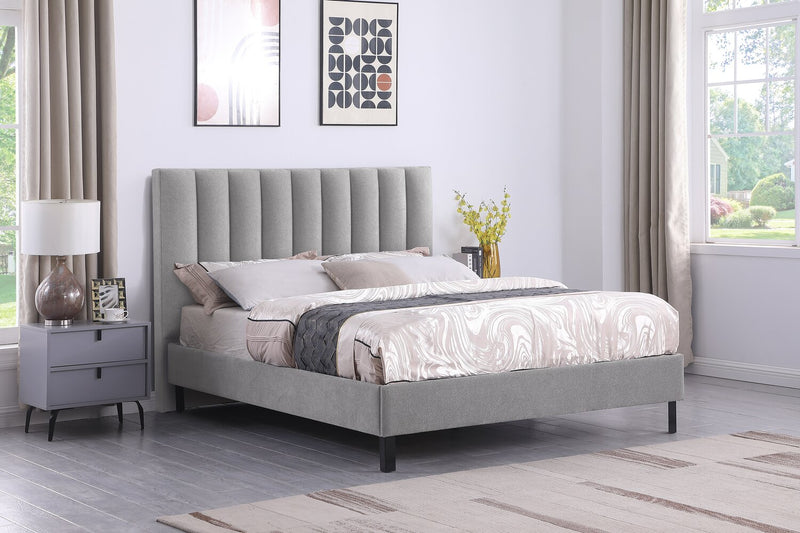 Amos Upholstered Platform Bed Base in Grey Fabric - Full Size