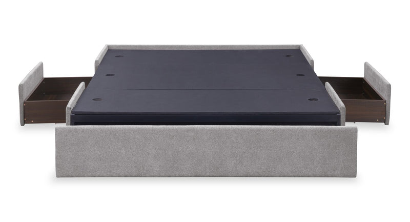 Amos Upholstered Storage Bed in Grey Fabric with Channelled Headboard & 3 Built-in Drawers - Queen Size