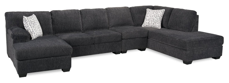 Made in Canada Morgan 3-Piece Right-Facing Chenille Fabric Wrap Sectional with Accent Pillows - Grey