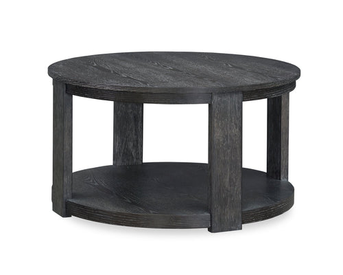 Declan 31.5" Modern Round Coffee Table with Shelf & Casters - Black 