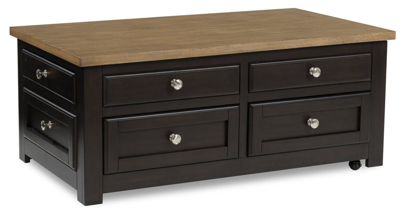 Wells 46\" Solid Wood Lift Top Coffee Table with Storage and Casters - Two Tone Brown