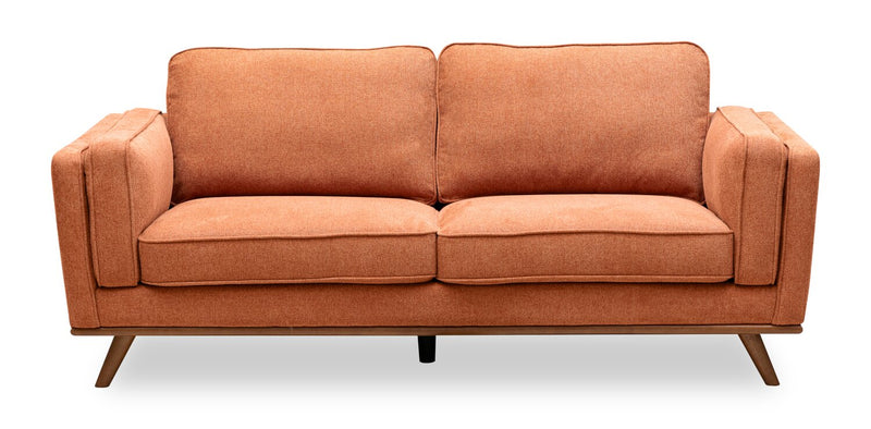 Kort & Co. Kassia 80\" Linen-Look Fabric Condo Size Sofa with Wood Base and Legs - Orange