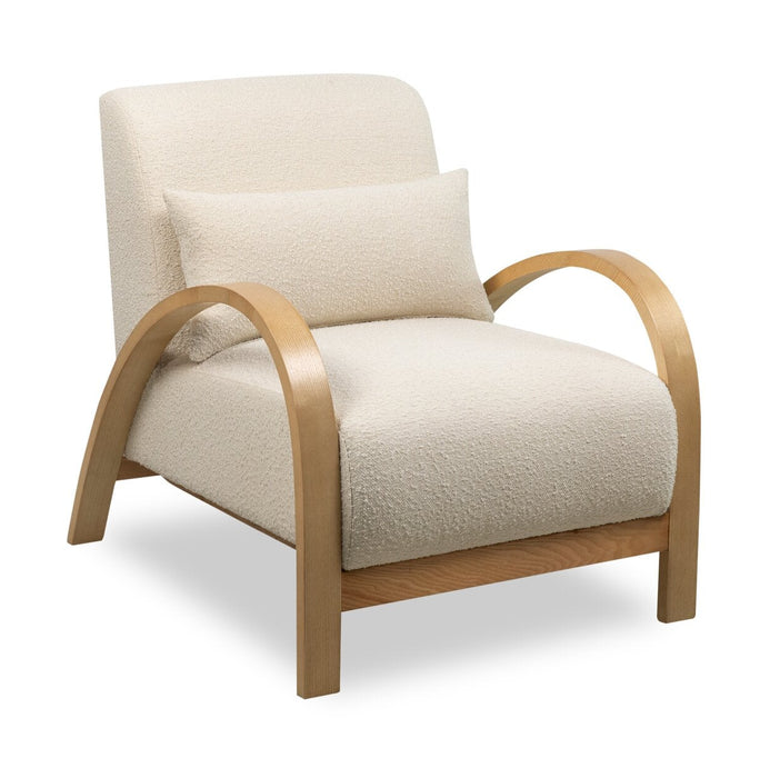 Loft 27.55\" Boucle Fabric Accent Chair with Accent Pillow and Wood Armrests and Legs - White