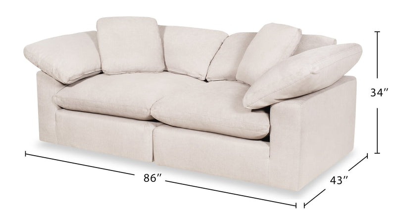 Eclipse Modular 86\" Linen-Look Fabric Loveseat with Reversible Feather Down Cushions - Linen Beige