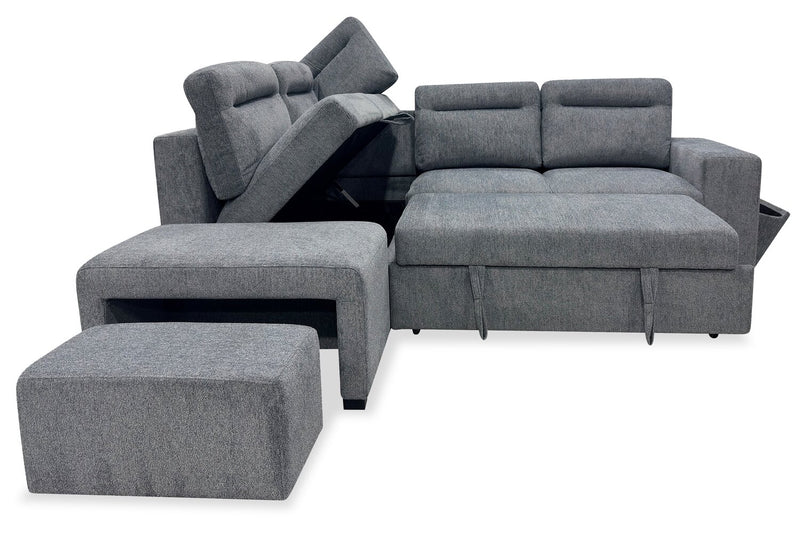 Coast 3-Piece Left-Facing Fabric Sleeper Sectional with Storage and Ottoman - Smoke
