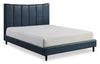 Paseo Platform Bed in Navy Vegan-Leather Fabric - Queen Size  | Lit plateforme rembourré Paseo en tissu de cuir végétalien bleu marine - format grand lit