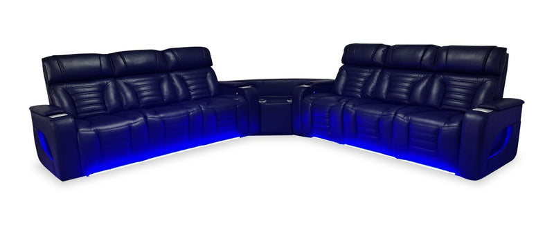 Zen 3-Piece Leather-Look Fabric Power Reclining Sectional with Massage and Two Drop-Down Consoles - Black