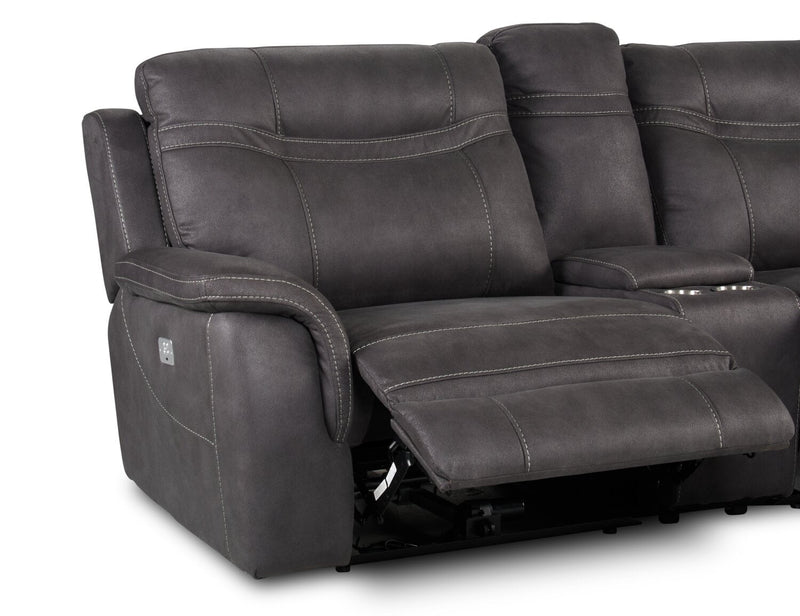 Floy 99\" Faux Suede Power Reclining Loveseat with Power Headrests, Storage Console and USB Ports - Grey