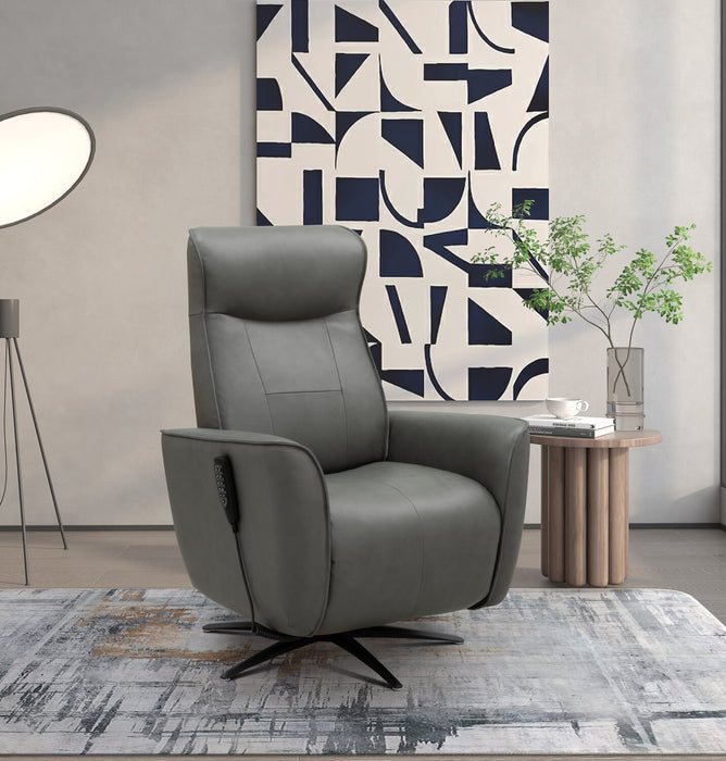 Serene 31\" Genuine Leather Power Reclining Massage Chair with Power Headrest and Heated Seat - Grey