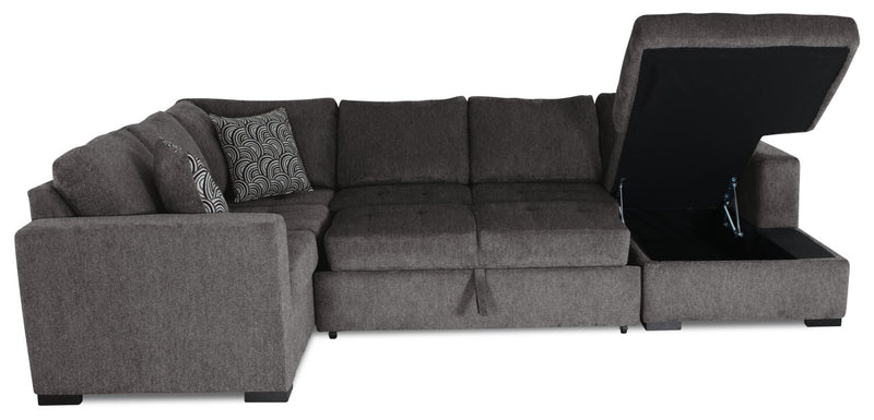 Made in Canada Legend 4-Piece Right-Facing Chenille Fabric Sleeper Sectional with Storage Chaise - Pewter Brown