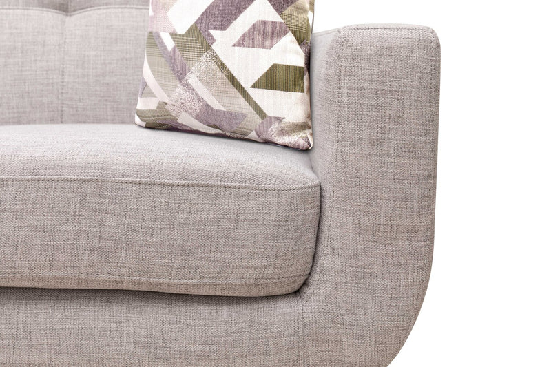 Kort & Co. Freeman 88\" Linen-Look Fabric Sofa with Wood Base and Tufted Back Cushions - Dove White