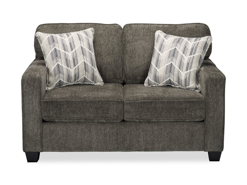 Made in Canada Lennox 57\" Chenille Fabric Loveseat with Reversible Cushions and Accent Pillows - Grey
