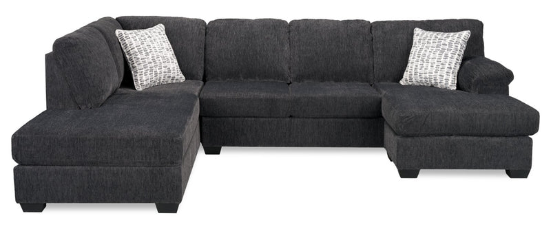 Made in Canada Morgan 2-Piece Left-Facing Chenille Fabric Wrap Sectional with Accent Pillows - Grey