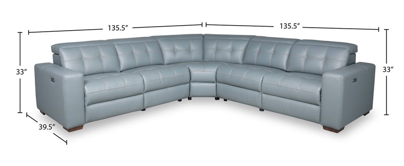 Geneva 3-Piece Genuine Leather Power Reclining Sectional with Power Headrests and USB Port - Pool Blue