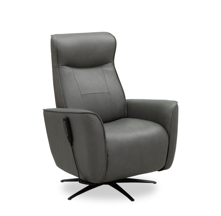 Serene 31\" Genuine Leather Power Reclining Massage Chair with Power Headrest and Heated Seat - Grey