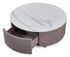 Circa 31.5" Modern Round Coffee Table with White Sintered Stone Top, Storage and Casters - Grey-Taupe | Table à café ronde moderne Circa de 31,5 po avec dessus en pierre frittée blanche, rangement et roulettes - taupe-gris | CIRCACTB
