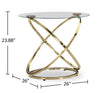 Joyce 38" Glam Round 3-Pack Coffee + 2 End Tables - Gold Metal Base with Glass Top | Ensemble de 3 tables rondes somptueuses Joyce de 38 po, table à café et 2 tables de bout - base en métal doré avec dessus en verre