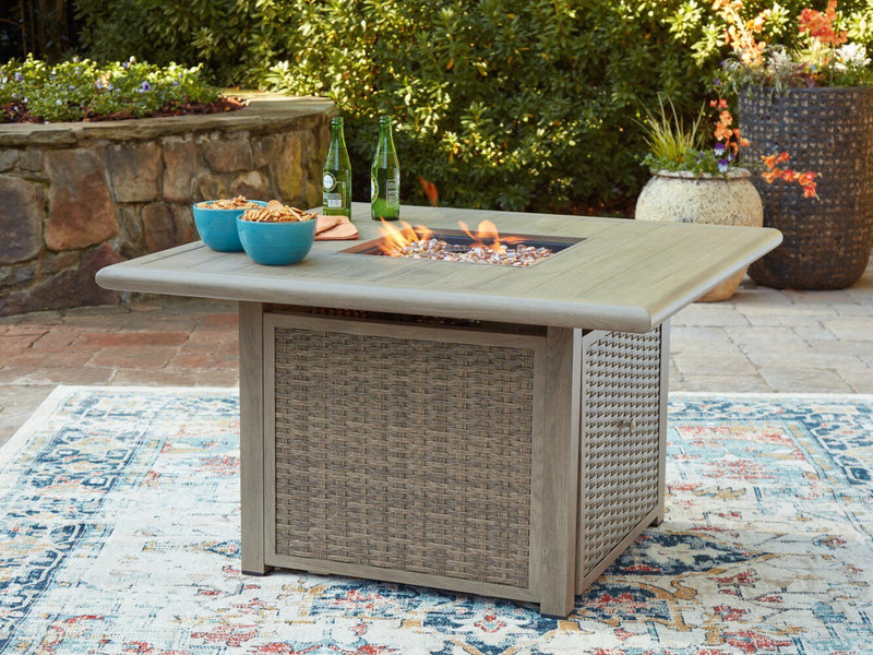 Muskoka Outdoor Patio Fire Pit Table - 50,000 BTU, Resin Wicker, Metal - Beige