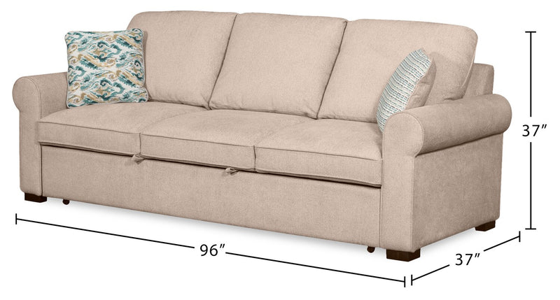 Scott Living Haven 96\" Chenille Fabric Sleeper Sofa with Wood Legs - Taupe
