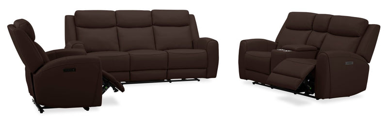 Reign 41.25\" Top-Grain Genuine Leather Power Reclining Chair with USB Port - Silverado Chocolate Brown
