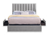 Amos Grey Upholstered Storage Bed with Channel Headboard - Full | Lit de rangement rembourré Amos gris avec tête de lit à canaux - format lit double