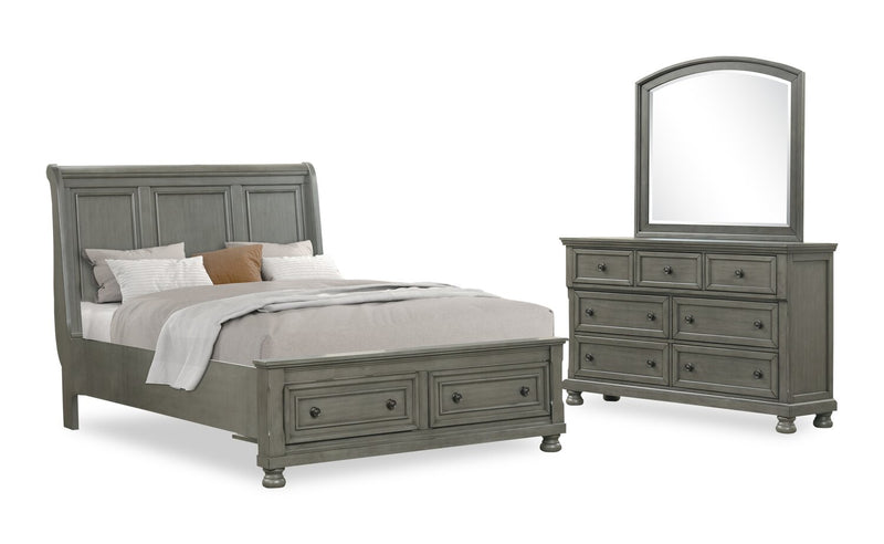 Chelsea 5pc Bedroom Set with Storage Bed, Dresser & Mirror, Grey - Queen Size