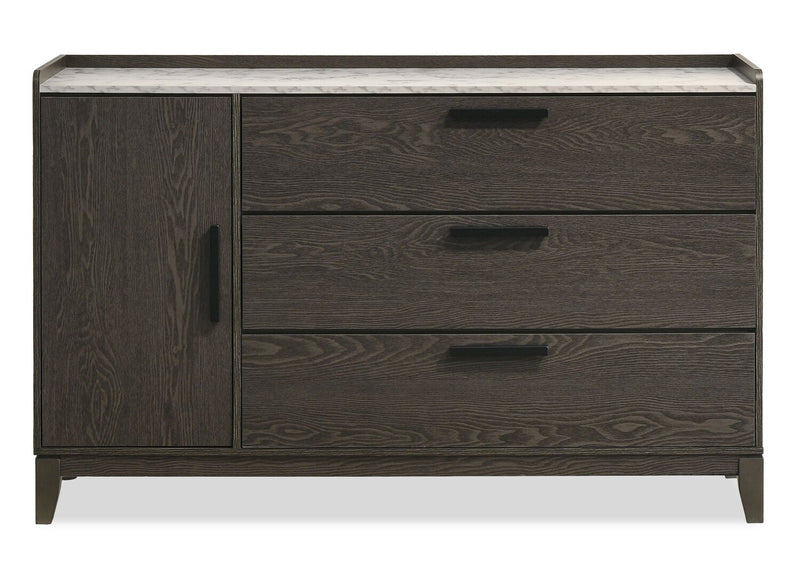 Sable Bedroom 3-Drawer Dresser with Storage Cabinet, 59\"W x 37\"H - Dark Grey