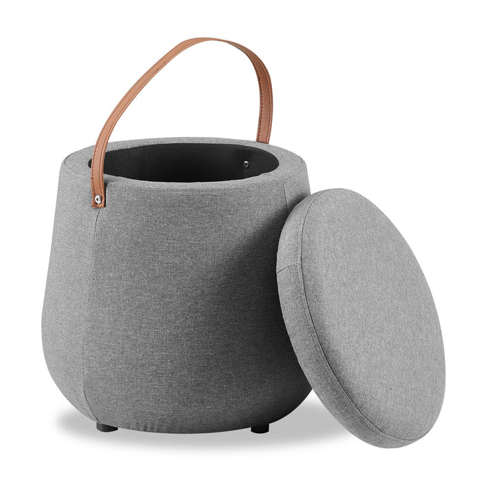 Vancouver 18\" Round Fabric Storage Ottoman with Handle - Grey