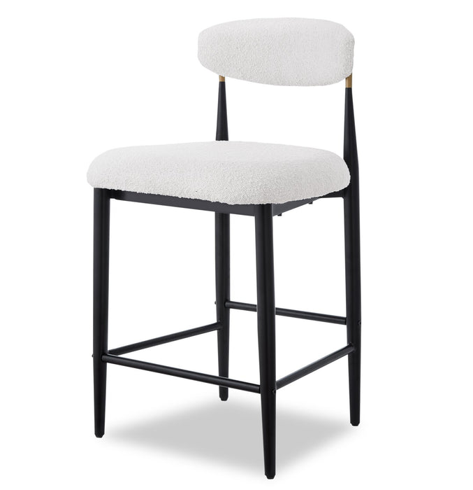 Kort & Co. Capri Counter-Height Stool with Boucle Fabric & Gold Accent, 26\"H, Metal - White