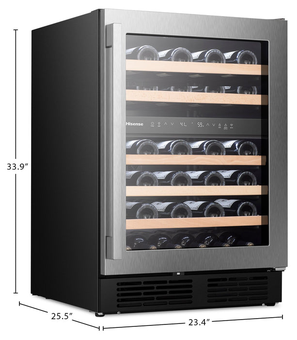 Hisense 4.9 Cu. Ft. 46-Bottle Dual-Zone Wine Cooler with Wi-Fi - Stainless Steel - HWD046N6SS