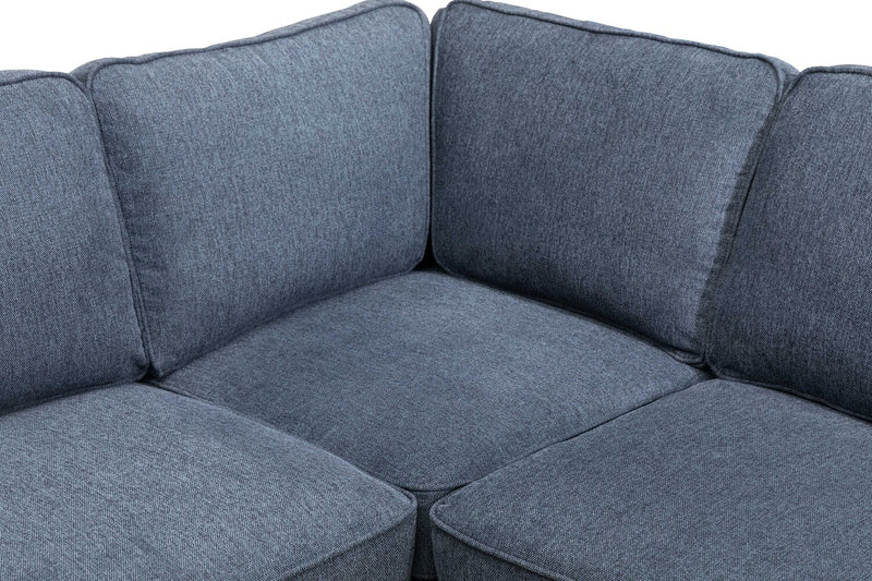 Kort & Co. Kassia 2-Piece Linen-Look Fabric Sectional with Wood Base and Legs - Blue