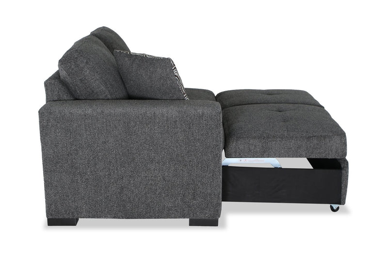 Made in Canada Legend 2-Piece Right-Facing Chenille Fabric Cuddler Sleeper Sectional - Pepper Grey