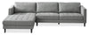 Metro 2-Piece Left-Facing Fabric Sectional with Chaise and Tufted Seat Cushions - Grey | Sofa sectionnel de gauche Metro 2 pièces en tissu avec fauteuil long et coussins de siège capitonnés - gris