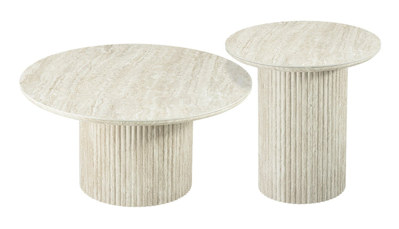Sullivan 23.6\" Round End Table with Sintered Stone Top - Beige Travertine