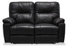 Made in Canada Dawson 64" Genuine Leather Power Reclining Loveseat with USB Port and Accent Pillows – Black | Causeuse à inclinaison électrique Dawson de 64 po fabriquée au Canada en cuir véritable avec port USB et coussins décoratifs - noir
