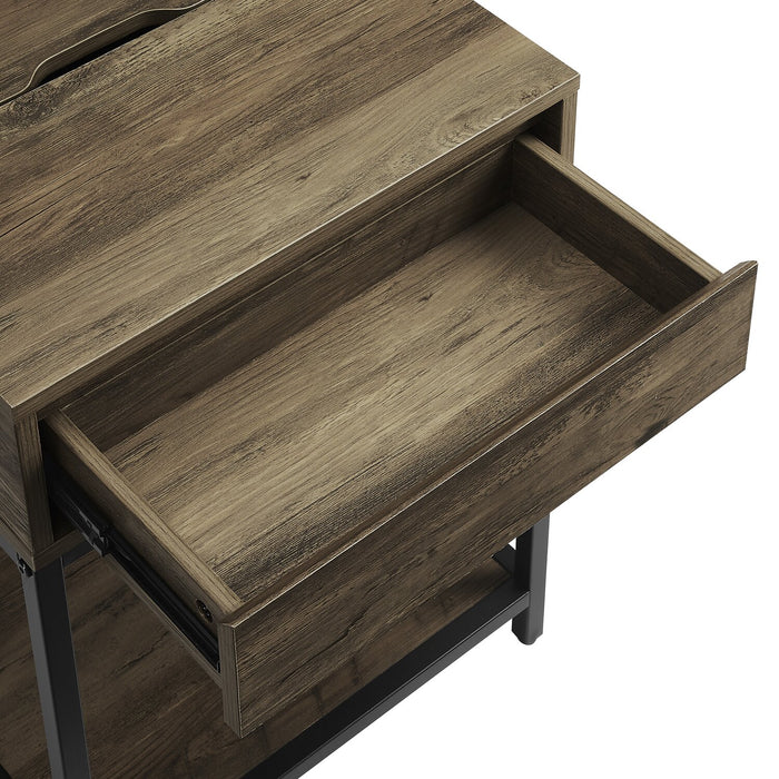Akio Bedside 1-Drawer Nightstand with Lift-top Storage, 18\"W x 25.75\"H - Brown/Black