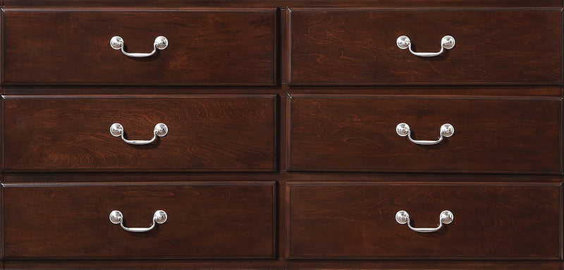 Marco Bedroom 6-Drawer Dresser, 58\"W x 35\"H - Cherry Brown
