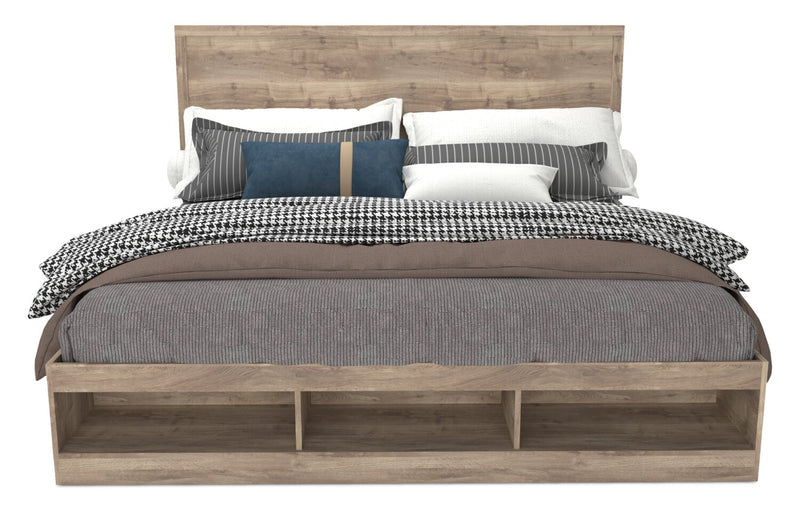 Oakley Platform Bed with Headboard & Storage Frame, Made in Canada, Natural - King Size