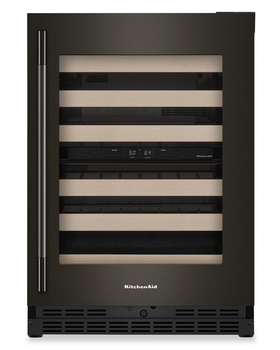 Kitchenaid® 24\" Undercounter Wine Cellar with Full-Extension Wood-Front Racks - Black Ore - KUWR524SBE