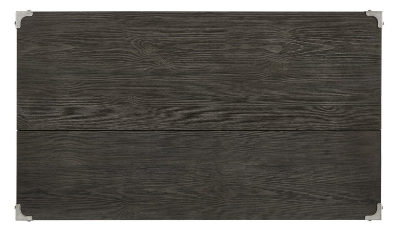 London 42\" Industrial Coffee Table – Grey Wood Finish and Silvery Metal Legs
