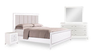 Halo 6pc Bedroom Set with Bed, Dresser, Mirror & Nightstand, LED, Glam, White - Queen Size 