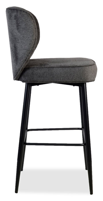 Sara Counter-Height Stool with Velvet-Like Fabric, 26\"H, Metal – Grey