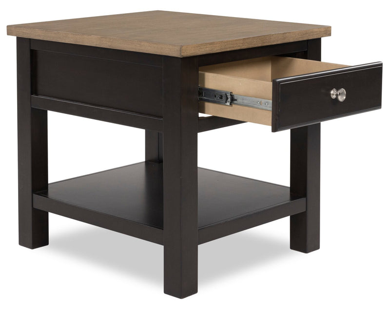 Wells 24\" Solid Wood End Table with Storage and Shelf - Two Tone Brown